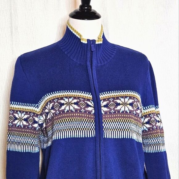 Calvin Klein Jeans Vintage Full Zip Front Royal Blue Fair Isle Knit Sweater - Picture 5 of 12